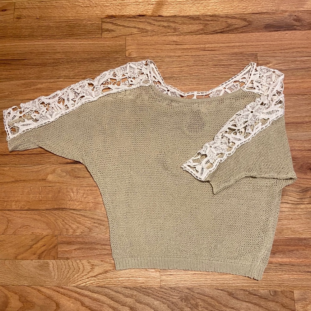 YA Los Angeles Lace Sleeve Sheer Sweater size S
